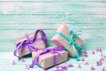 Festive gift boxes and flowers