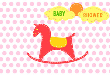 Rocking horse on red dot backgrounds,Design of baby shower cards