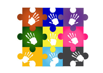 hand print on jigsaw backgrounds,colorful,vector illustrations