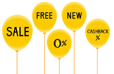 Yellow balloons and discounts,Use for advertisement ,Vector illustrations