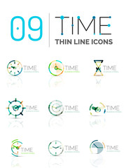 Geometric clock and time icon set