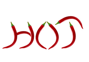 Word hot Writen with chili pepper isolated on a white background