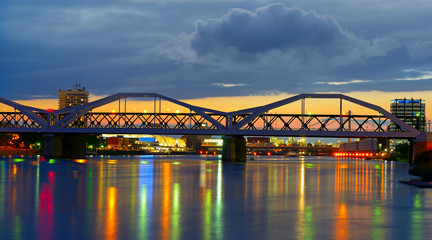 Fototapeta na wymiar Bridge over the Neckar River, the city of Mannheim