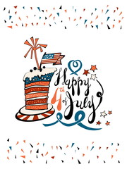 Fourth of July Lettering with striped cake