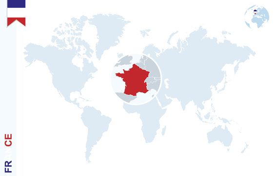 Blue world map with magnifying on France.