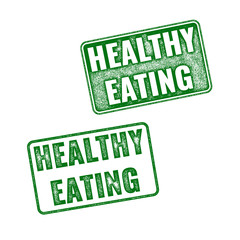 Green vector grunge rubber stamps Healthy Eating