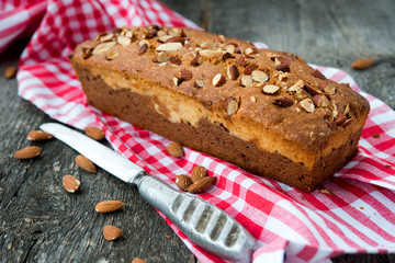 Vanilla cake with chocolate and nuts
