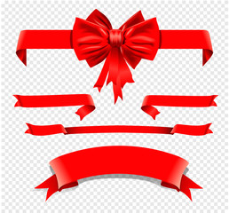 set of isolated decoration red ribbons with bow. Vector illustration