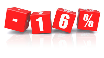 16% discount cubes on a white