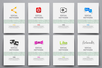 Corporate identity vector templates set with doodles social network theme