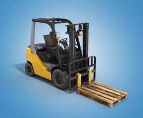 Forklift loader whith pallet isolated on gradient 3D render