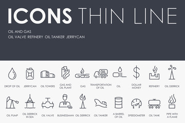 Oil and Gas Thin Line Icons