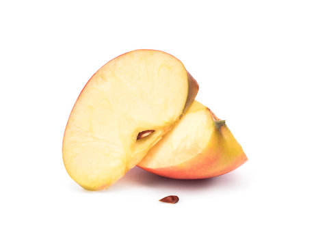 Halved apple on a white background