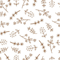 Seamless pattern with doodle grass on white background. Vector contour image.