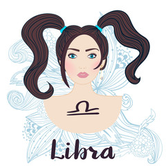 Illustration of libra zodiac sign as a beautiful girl.