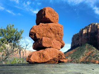 Cairn of stacked rocks on Sedona, Arizona hiking trail