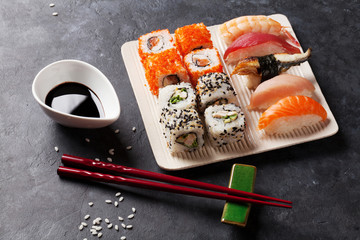 Set of sushi and maki roll