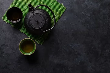 Crédence de cuisine en verre imprimé Theé Green tea cups and teapot
