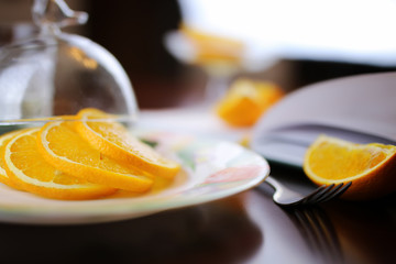 toned orange fruit plate