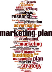 Marketing plan word cloud concept. Vector illustration