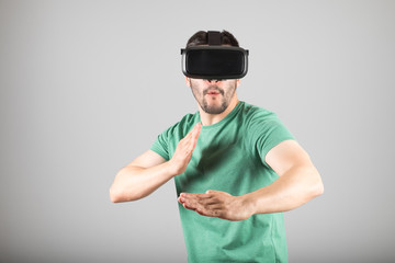 Man using virtual reality glasses