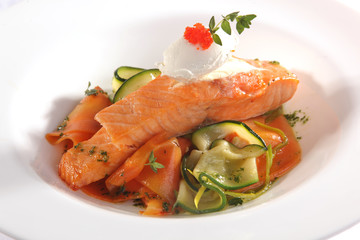 salmon steak with gravy