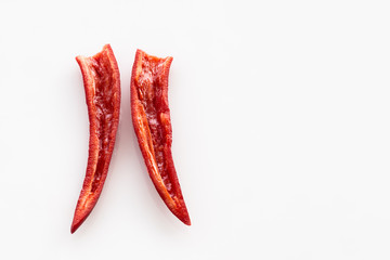 Red chili pepper sliced on white background