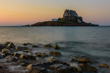 A little island Kastri near Kos island in the time of sunrise, Dodecanese, Greece.