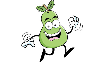 Cartoon illustration of a pear running