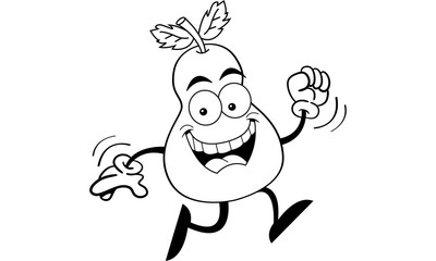 Black and white illustration of a pear running