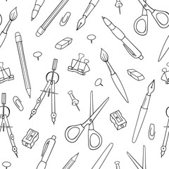 vector seamless pattern with office supplies