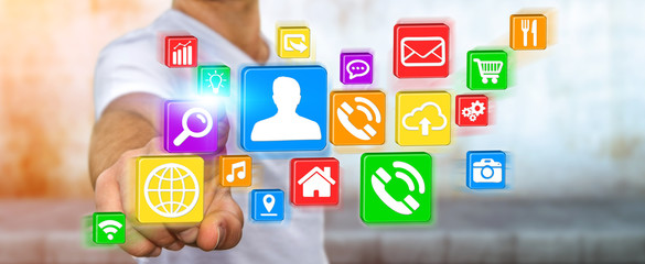 Businessman using modern digital icon application