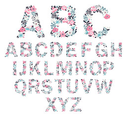 Floral alphabet. Vector isolated illustration on white background