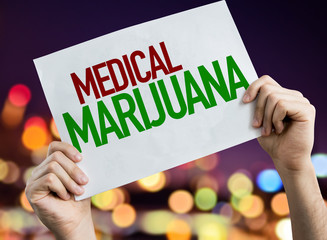 Medical Marijuana placard with night lights on background