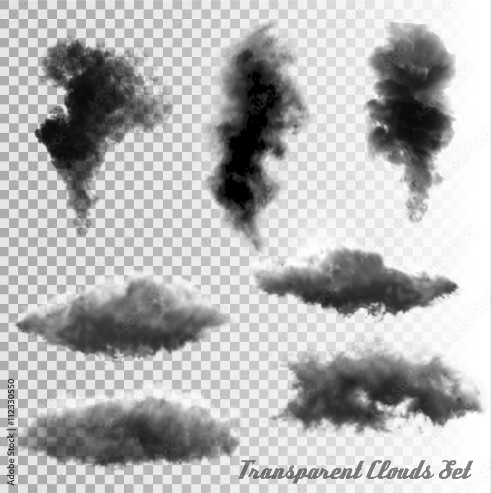 Poster set of transparent clouds and smoke. vector.