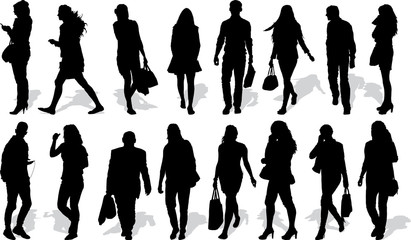 Set of 16 vector's silhouettes of people in action