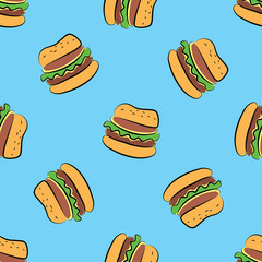 Fast food seamless pattern.Cheeseburger.