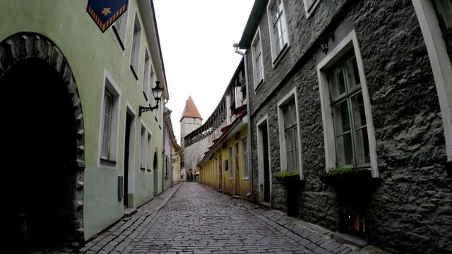 Old houses on the Old city streets. Tallinn. Estonia