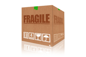Fragile cardboard box isolated on white background