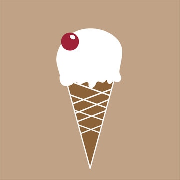 White ice cream sundae cone cherry icon vector