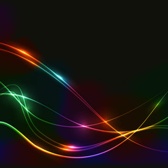 Dark background with spectrum laser neon waves
