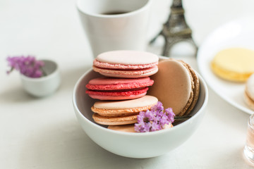 french breakfast, macaroons and coffee