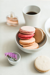 french breakfast, macaroons and coffee