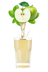 Pure apple and mint juice pouring out from fruitin glass - obrazy, fototapety, plakaty
