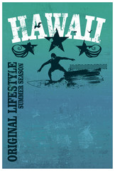 hawaiian grunge surf poster with rider and copy space