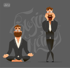 Business characters. Business meditation and yoga. Business fear.