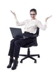 sitting businesswoman with spread arms