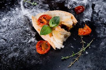 Traditional Italian bread ciabatta with dried tomatoes
