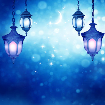 Eid Mubarak greeting background with arabic lantern