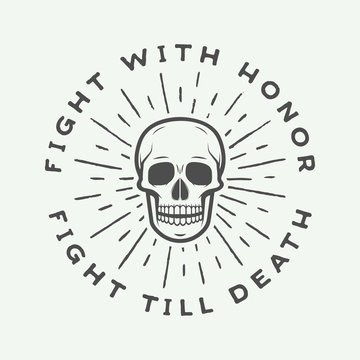 Vintage fighting skull label, emblem and logo.
